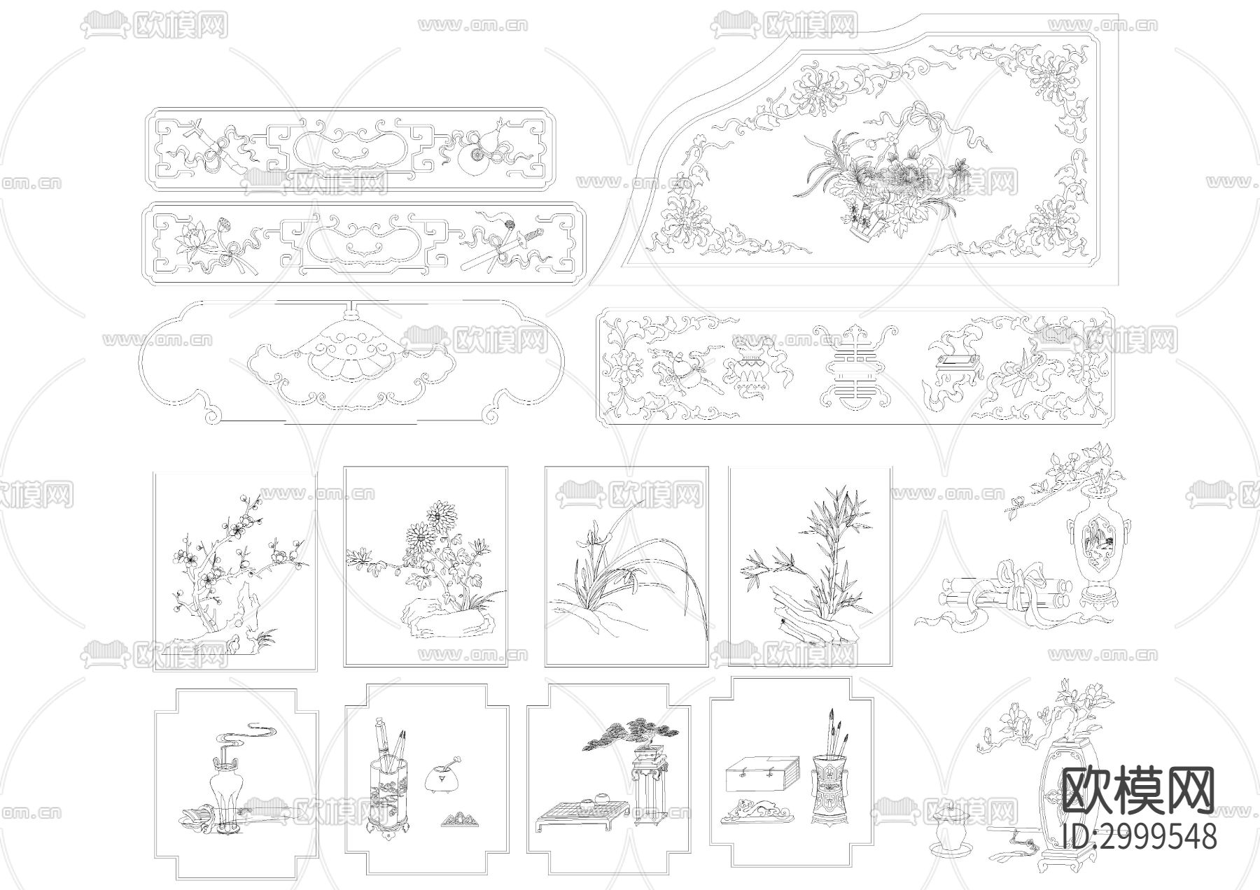 中式雕花素材cad图库下载（渲染图3）