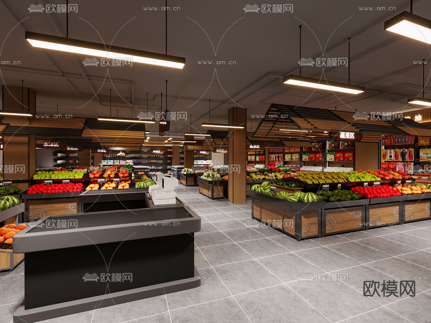 商场超市 收银台 生鲜区3d模型下载（渲染图3）