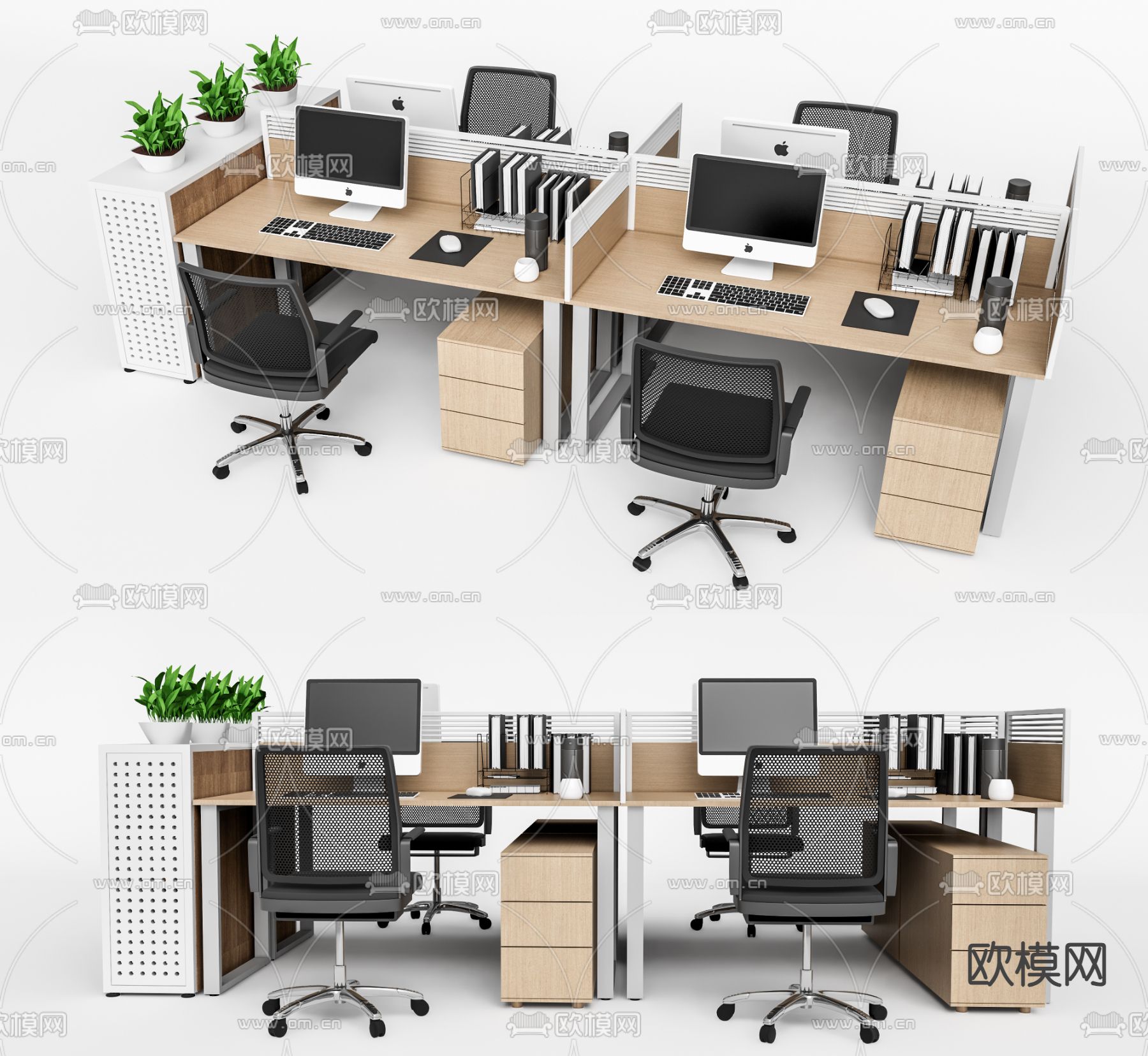 现代公共办公桌椅su模型下载（渲染图2）