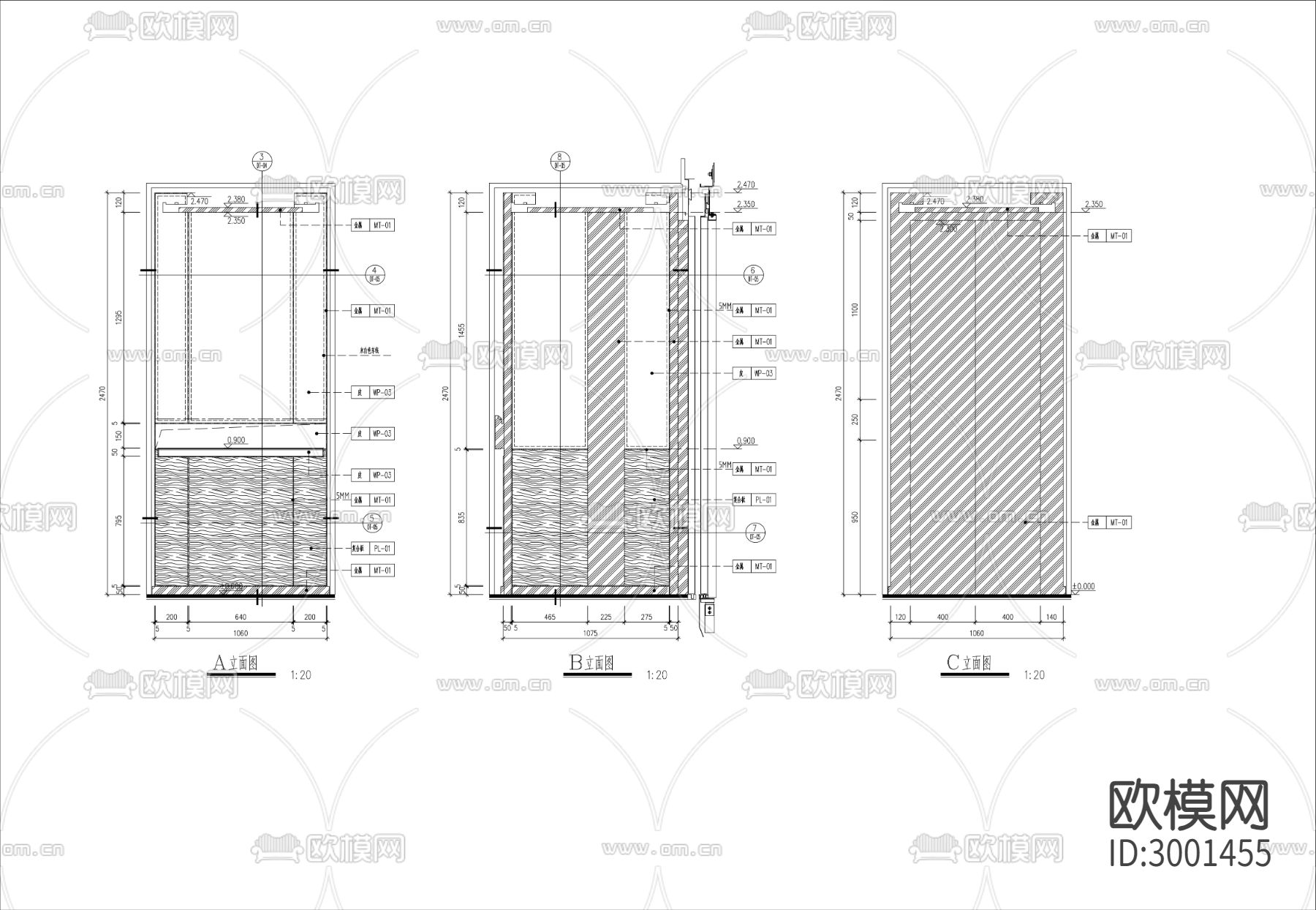 现代别墅电梯轿厢cad大样图下载（渲染图2）