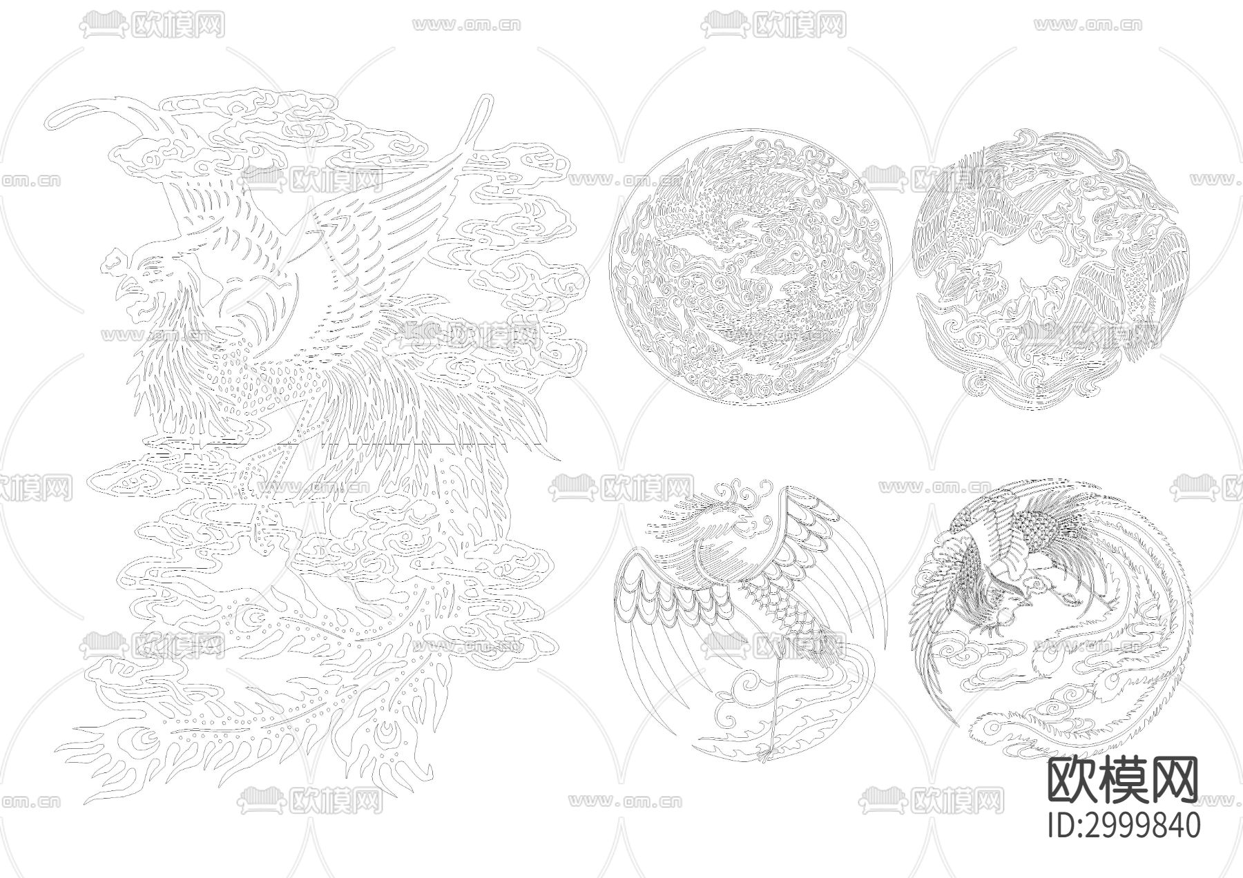 龙凤祥云吉祥雕刻图案cad图库下载（渲染图10）