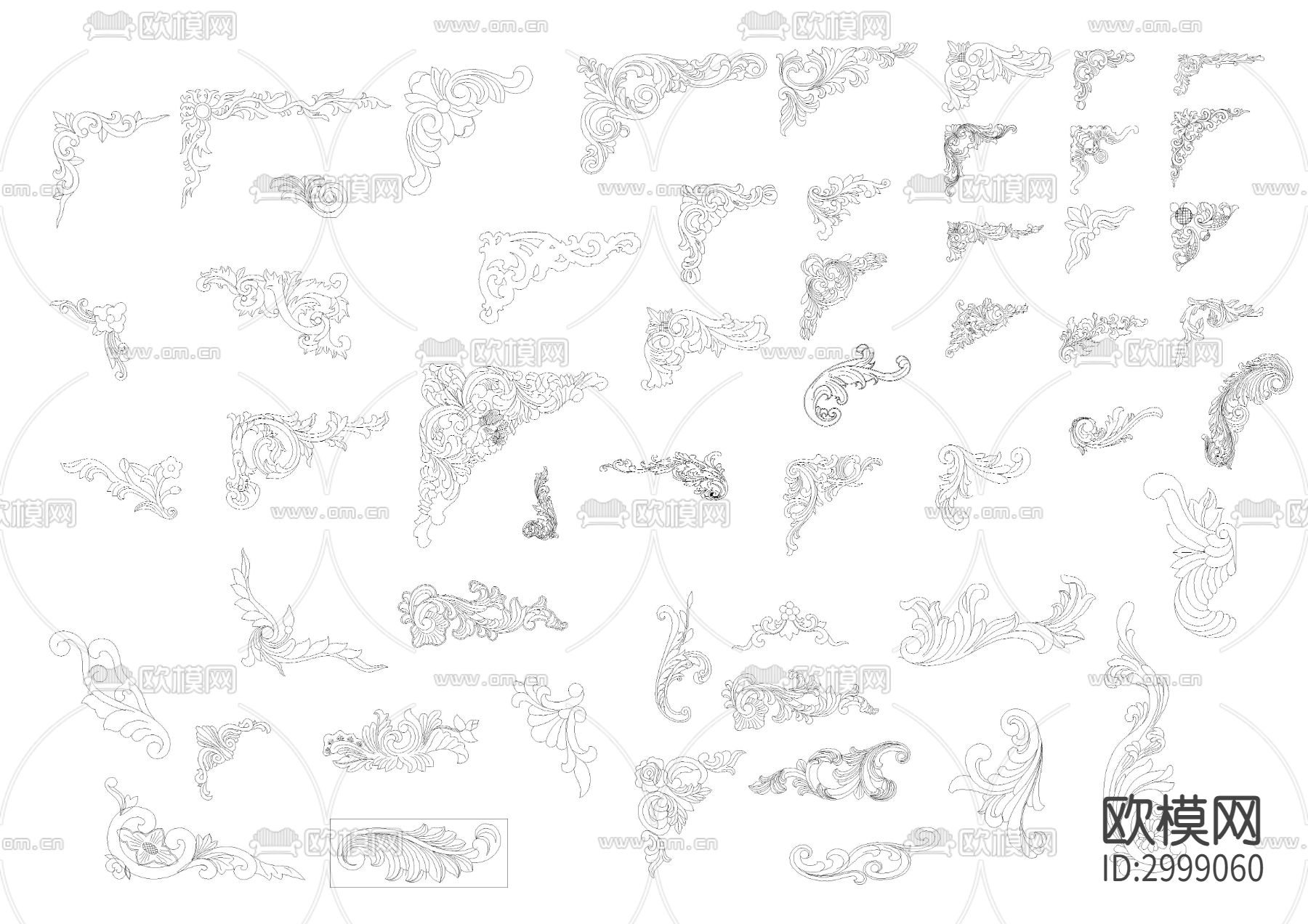 欧式花纹中式雕刻角花贴花cad图库下载（渲染图4）