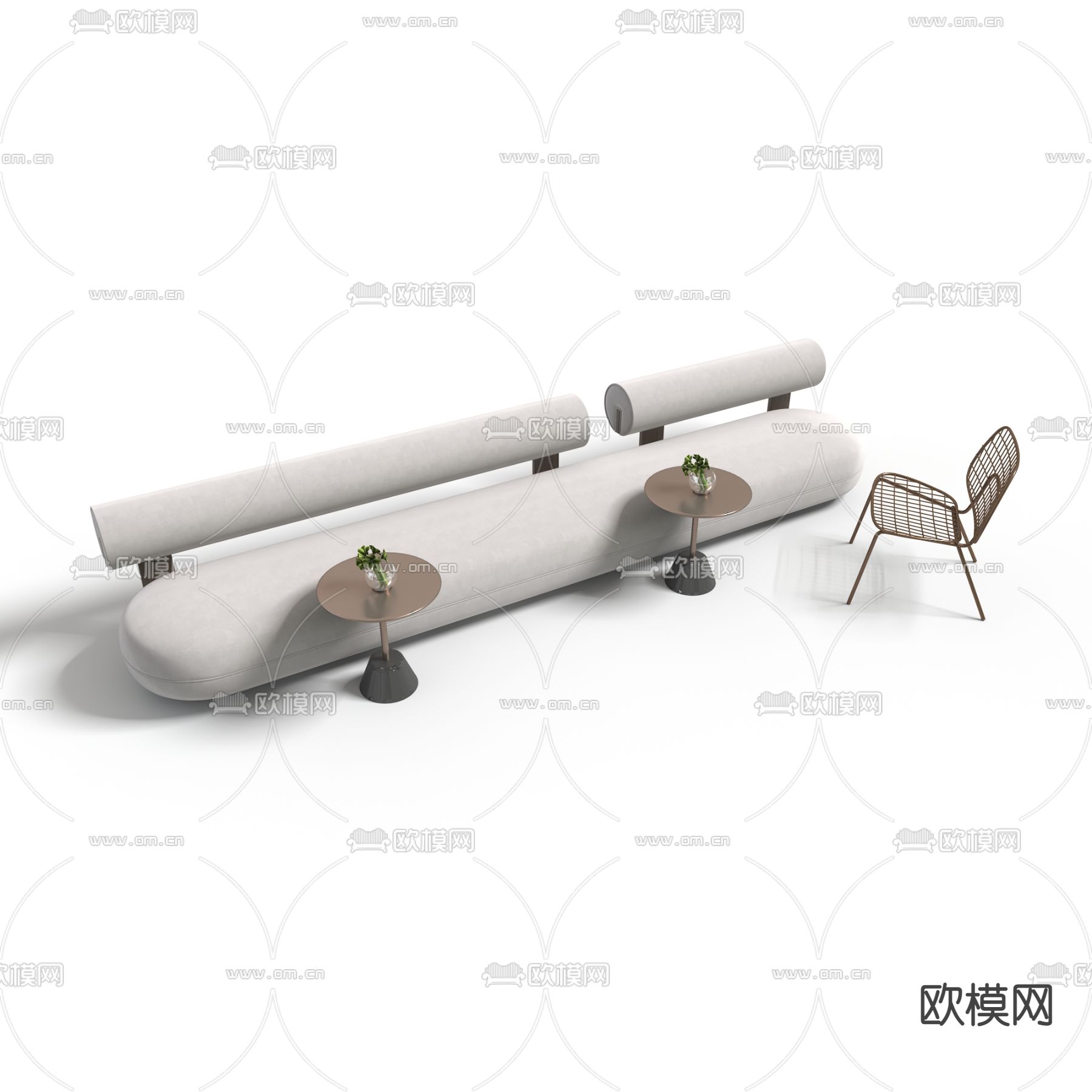 咖啡厅长凳 奶茶店卡座3d模型下载（渲染图2）