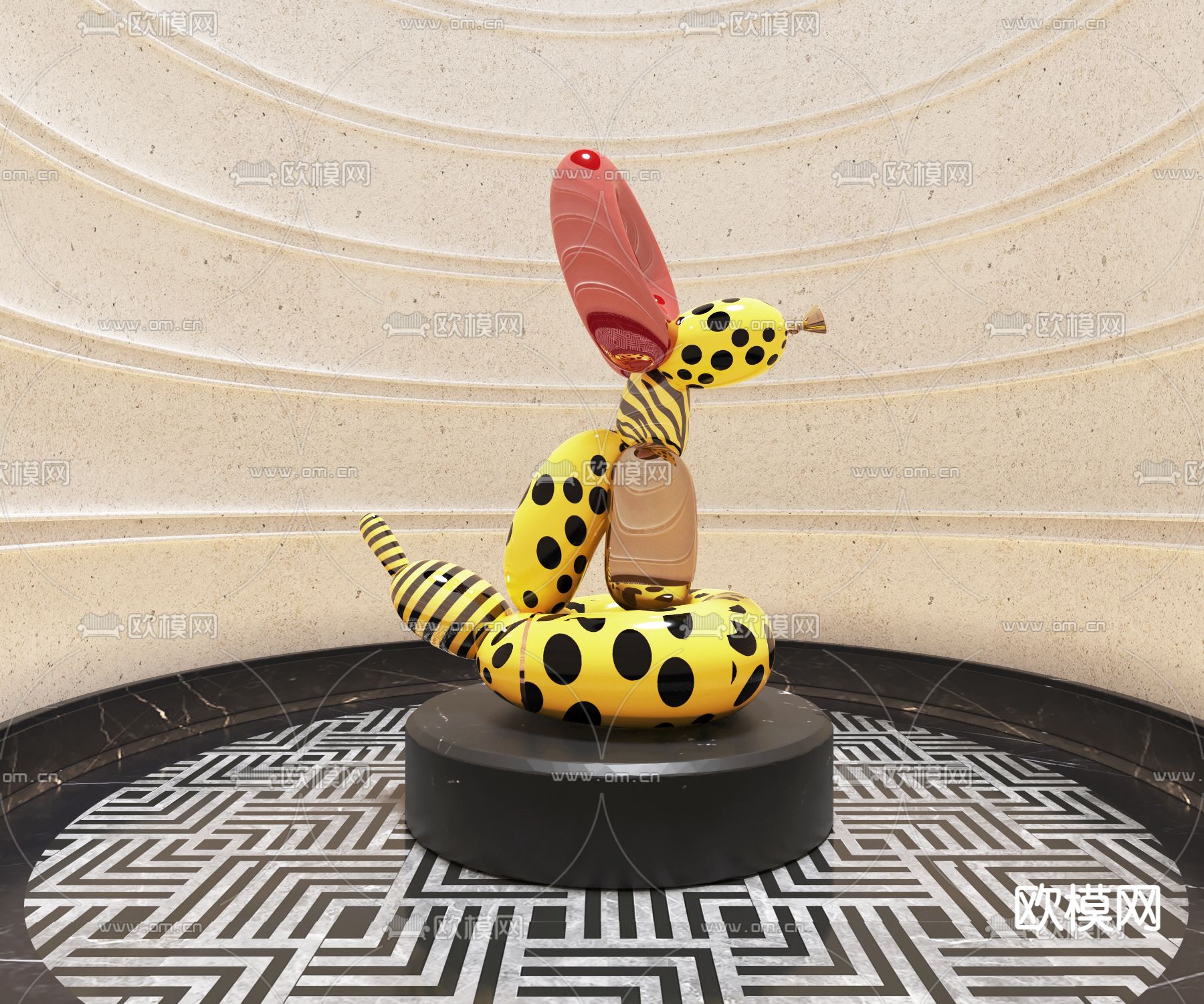 草间弥生 气球狗雕塑su模型下载（渲染图1）