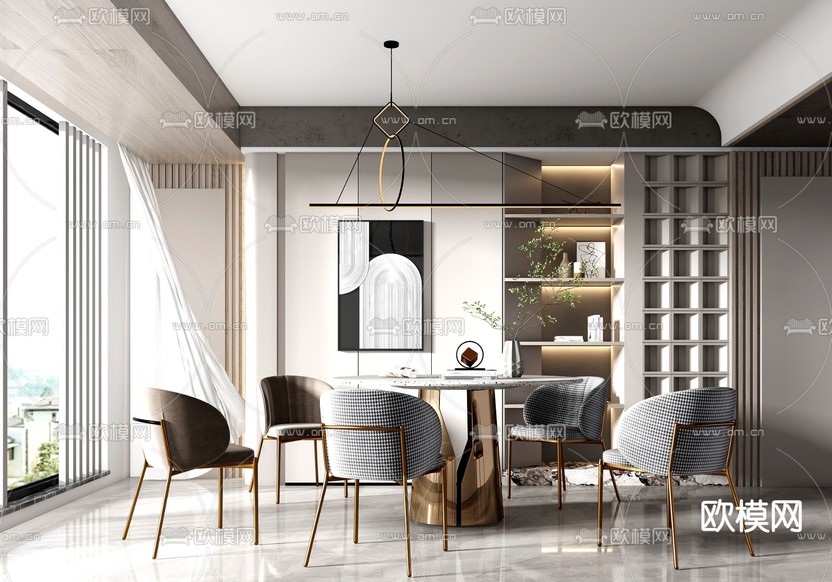 现代餐厅 圆餐桌su模型下载(渲染图1)