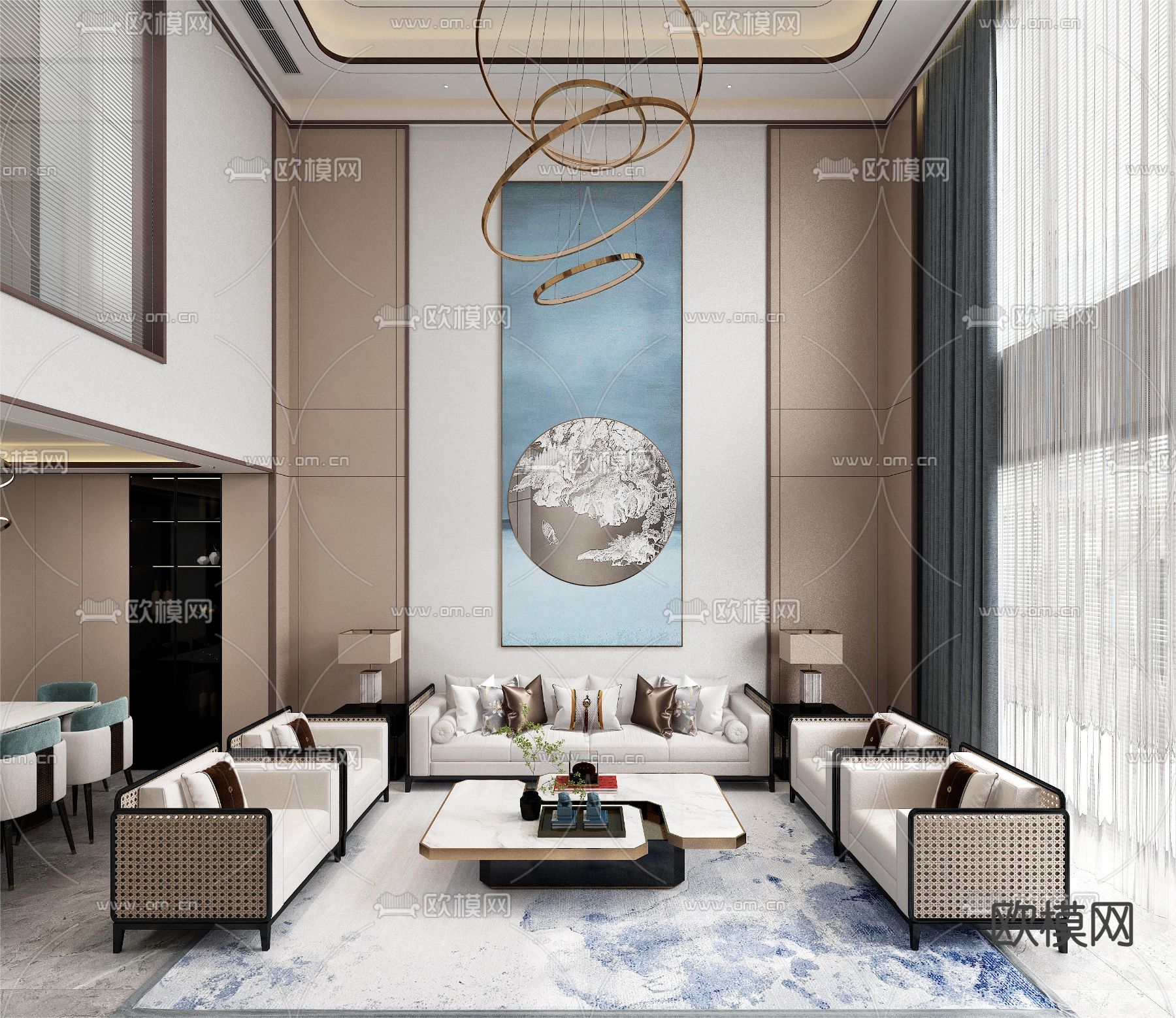 别墅客厅 别墅大堂3d模型下载（渲染图1）