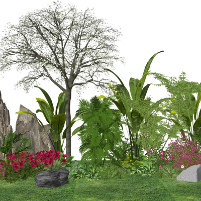  假山景观树 乔木灌木 绿篱草丛 灌木丛su模型 