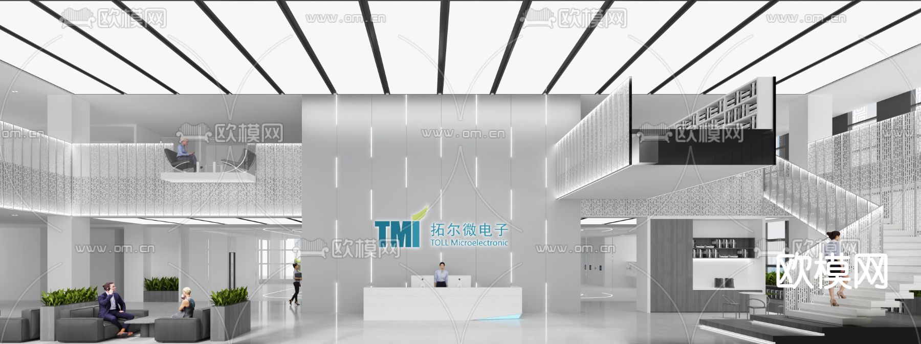 现代办公大堂 电梯间su模型下载（渲染图2）