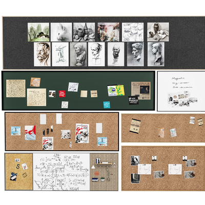  现代黑板 毛毡板 照片墙su模型 