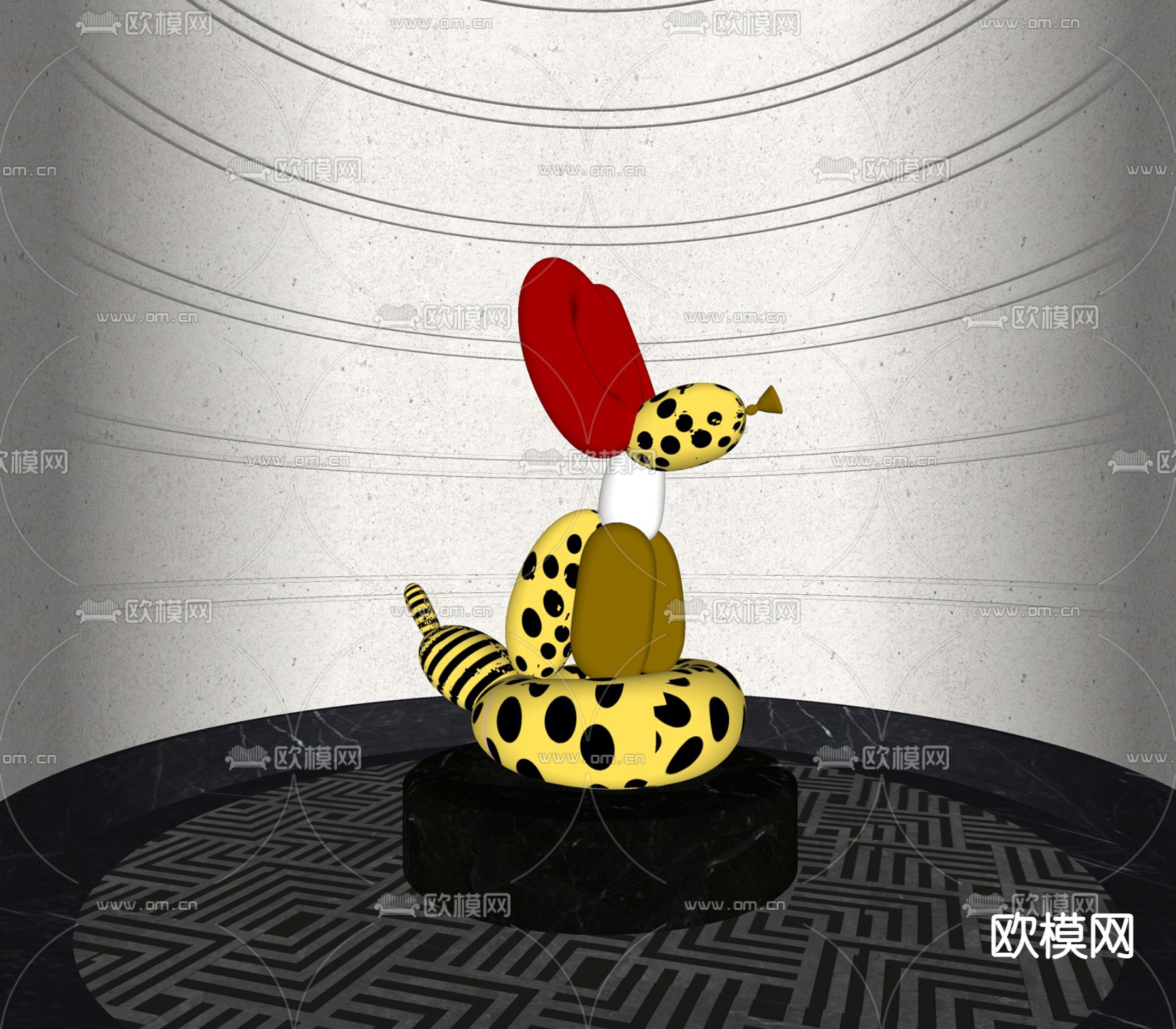 草间弥生 气球狗雕塑su模型下载（渲染图2）