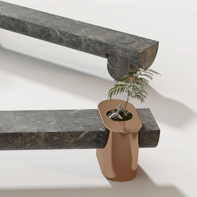  户外长凳 休闲座椅 长条石凳su模型 