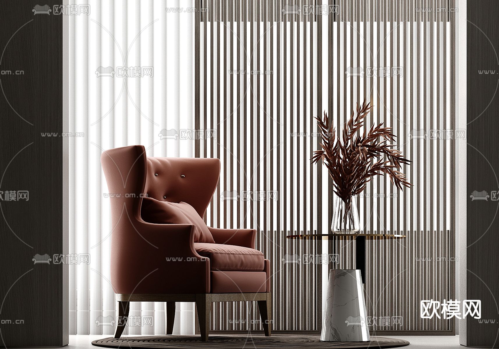 简欧休闲椅 沙发椅su模型下载（渲染图1）