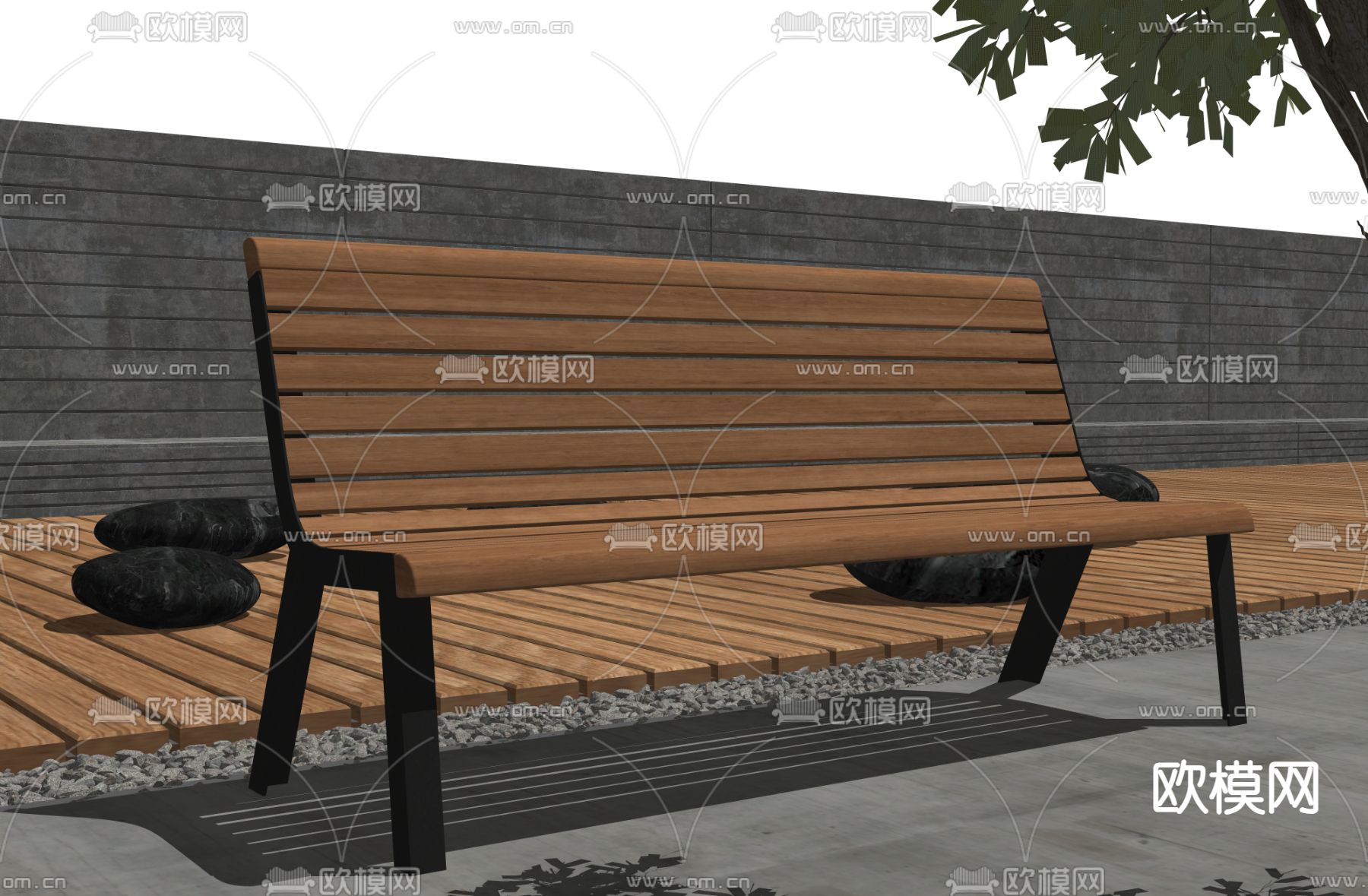 现代户外椅 景观座椅 公园长椅su模型下载（渲染图2）