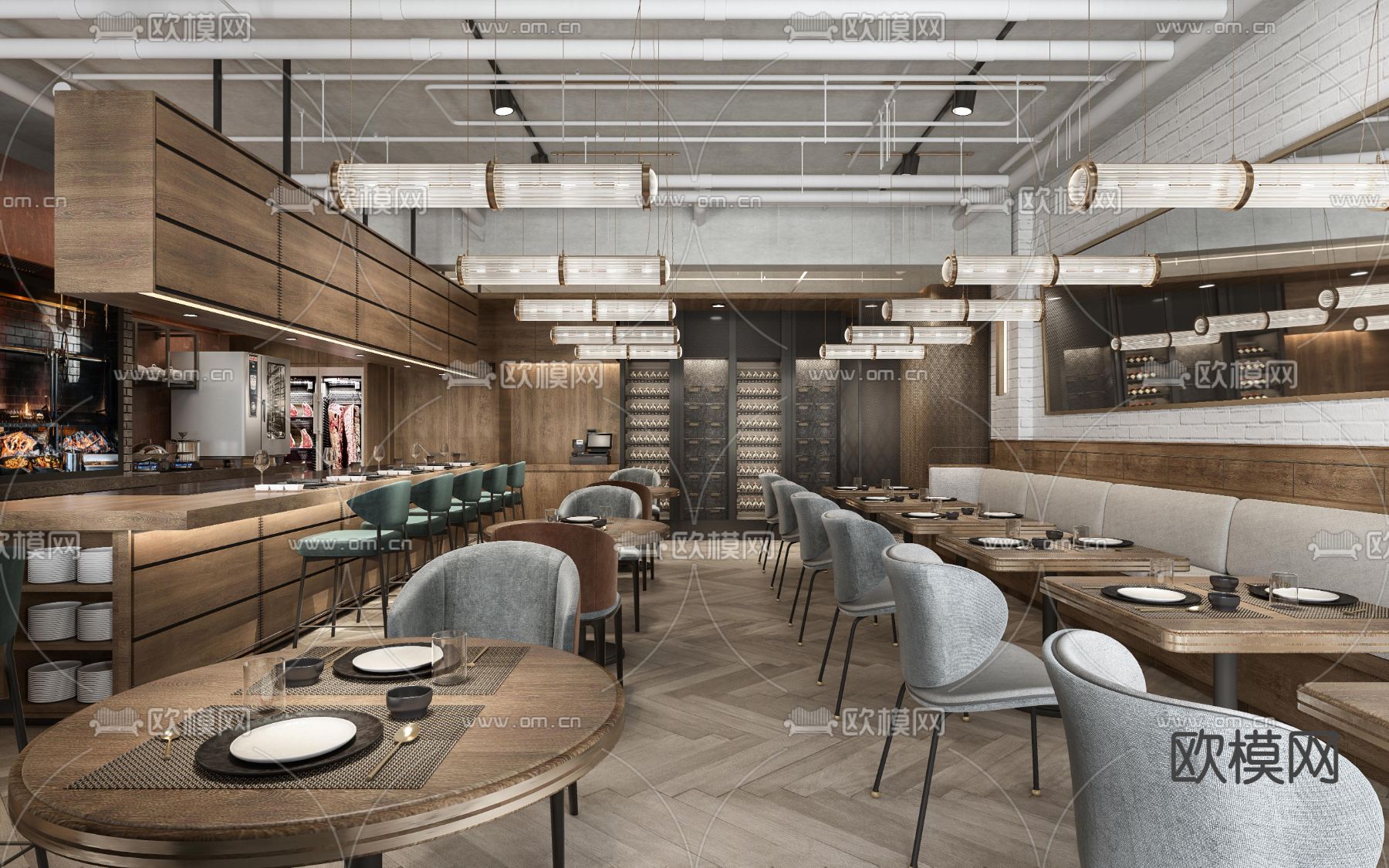 工业风西餐厅su模型下载（渲染图1）