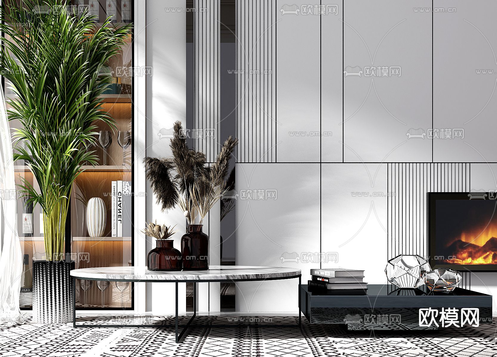 现代茶几su模型下载（渲染图1）