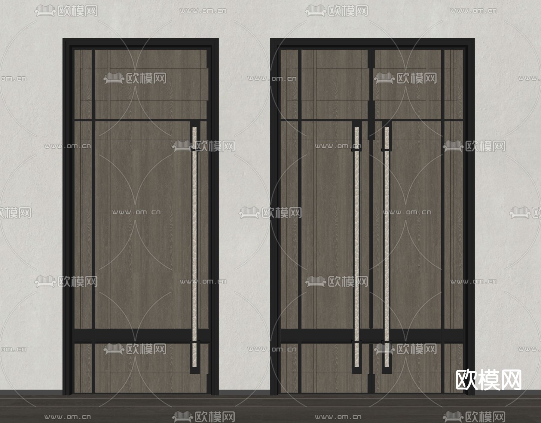 新中式双开门 入户门 木门 通顶门su模型下载（渲染图2）