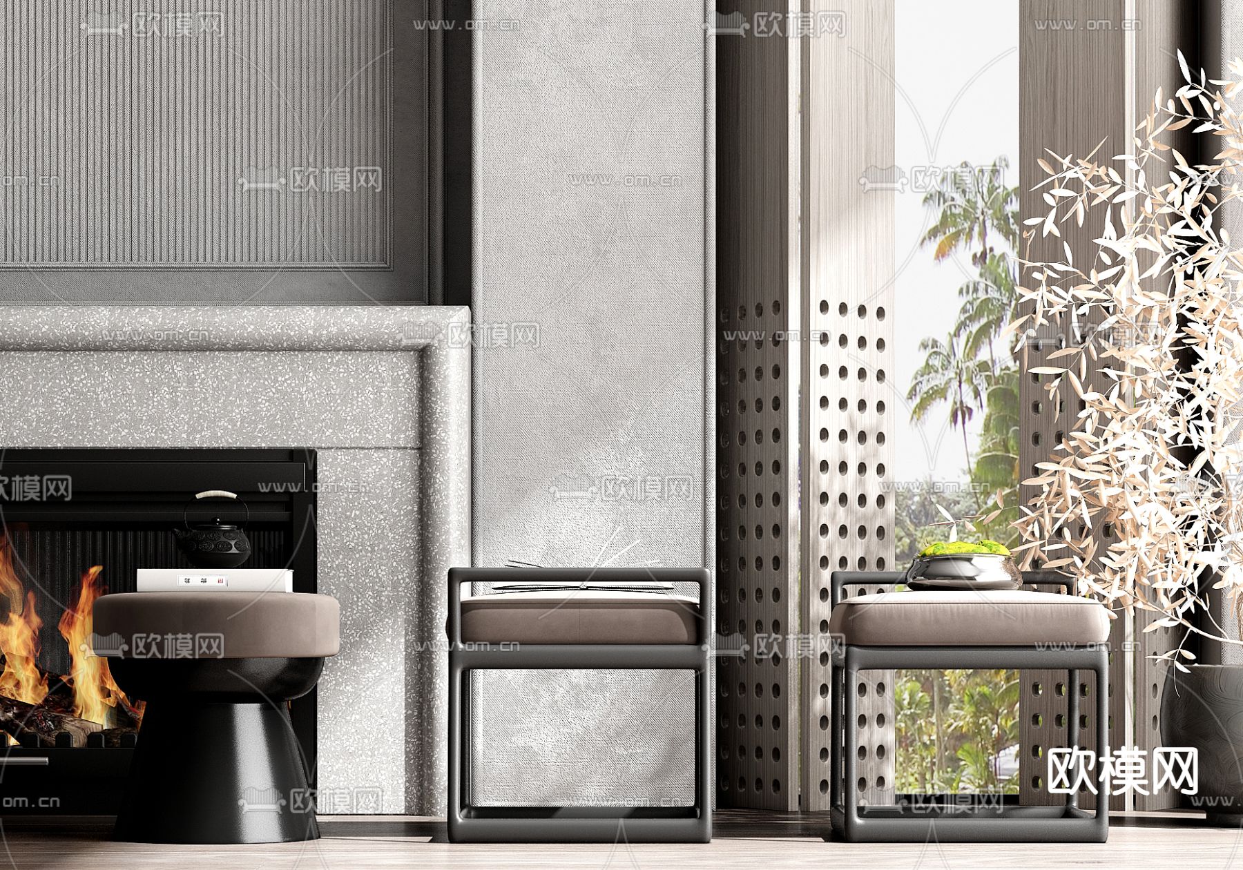 新中式矮凳 化妆凳su模型下载（渲染图2）