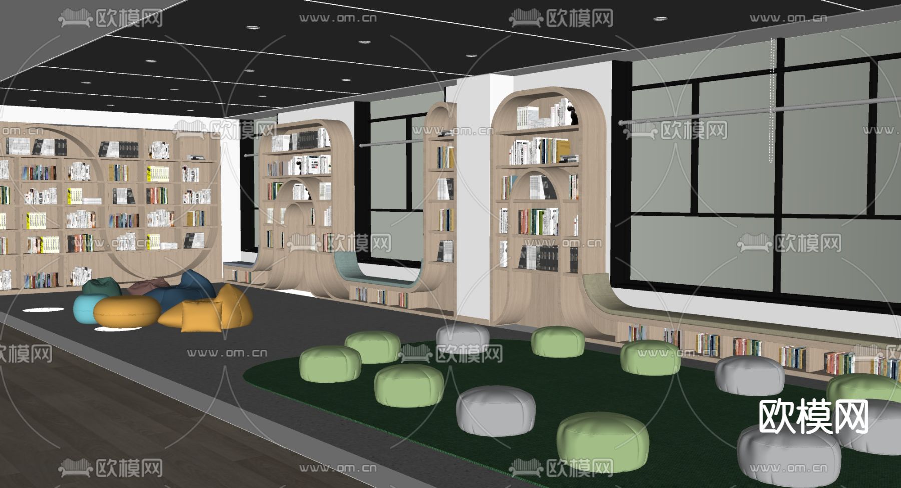 图书馆 阅读室su模型下载（渲染图2）