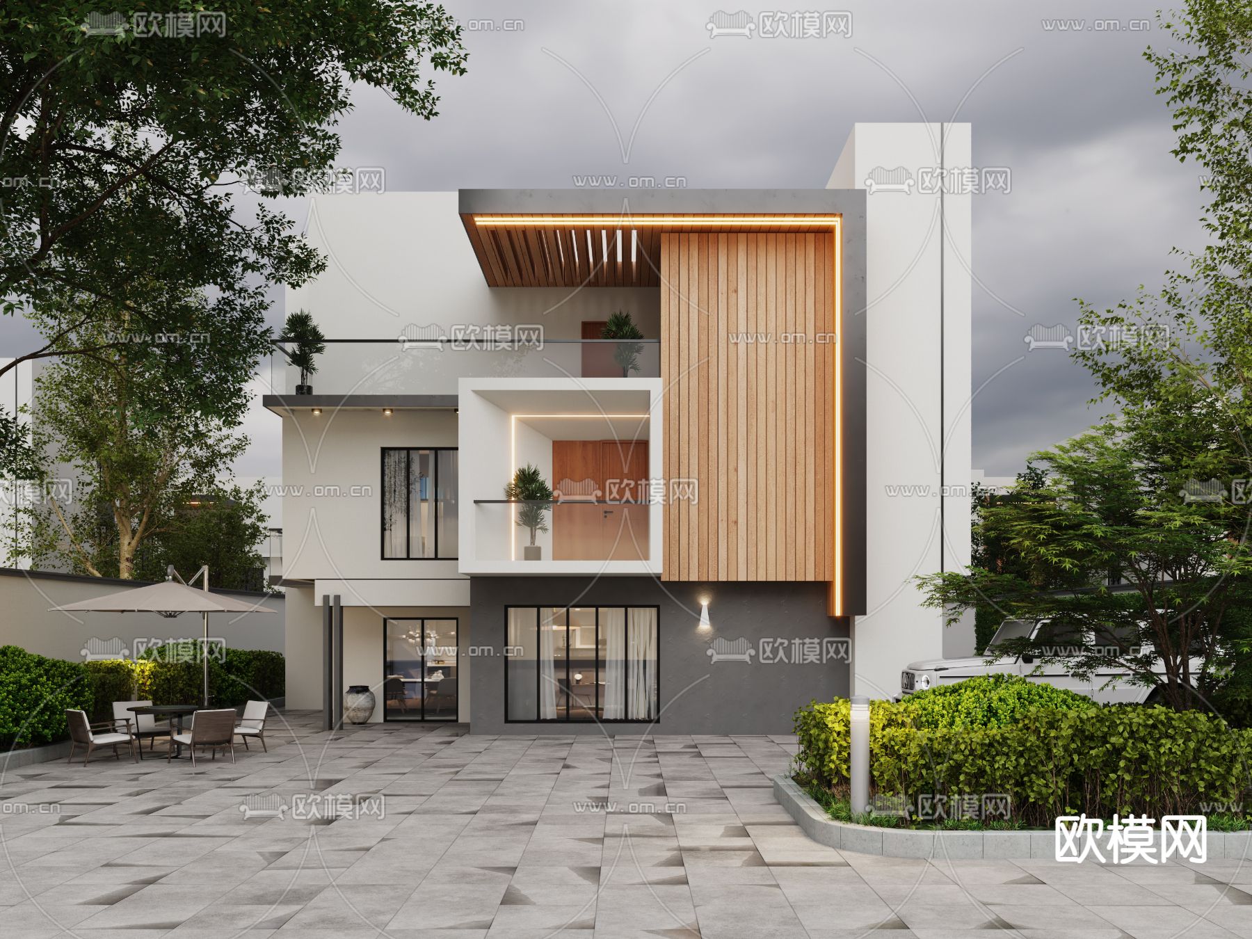 现代别墅外观3d模型下载