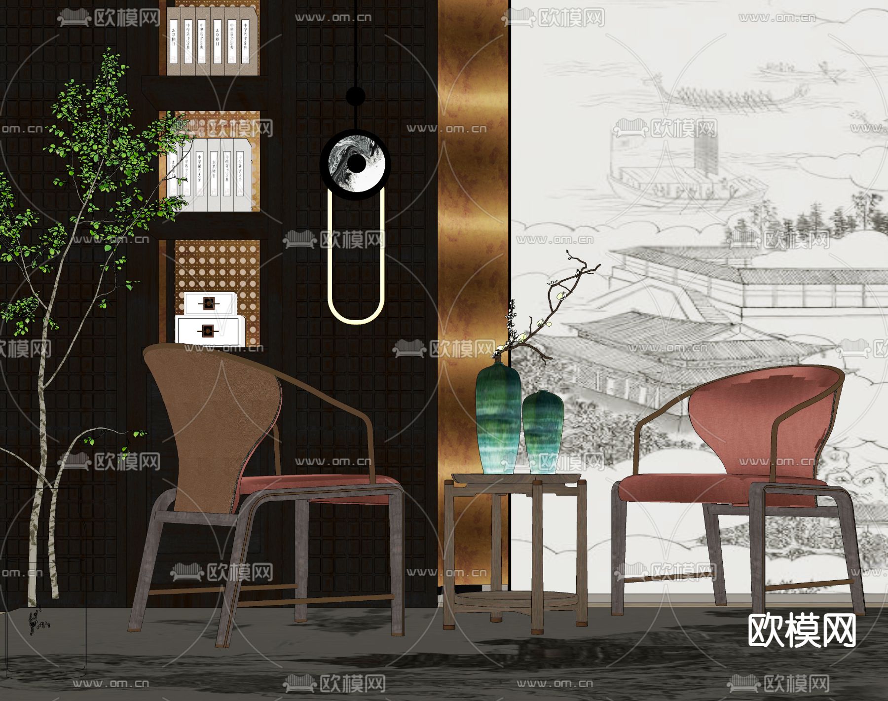 新中式椅子 休闲椅su模型下载（渲染图2）