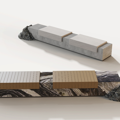  现代户外椅 景观长凳 长条石凳su模型 