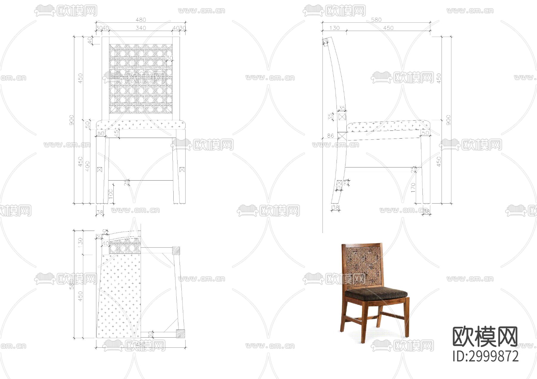 椅子cad大样图下载（渲染图5）