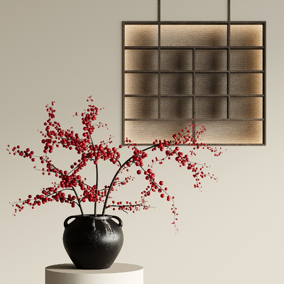 侘寂风花瓶 花艺 干枝su模型