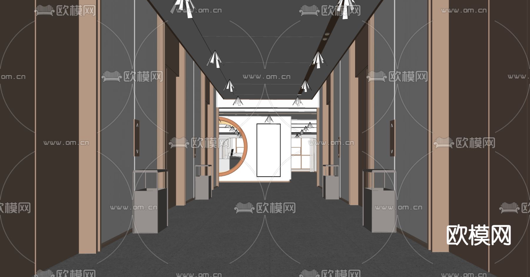 现代办公电梯厅su模型下载（渲染图1）