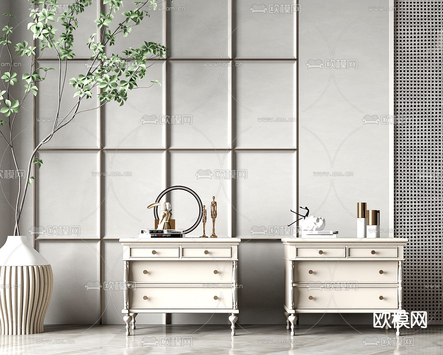 法式床头柜su模型下载（渲染图1）