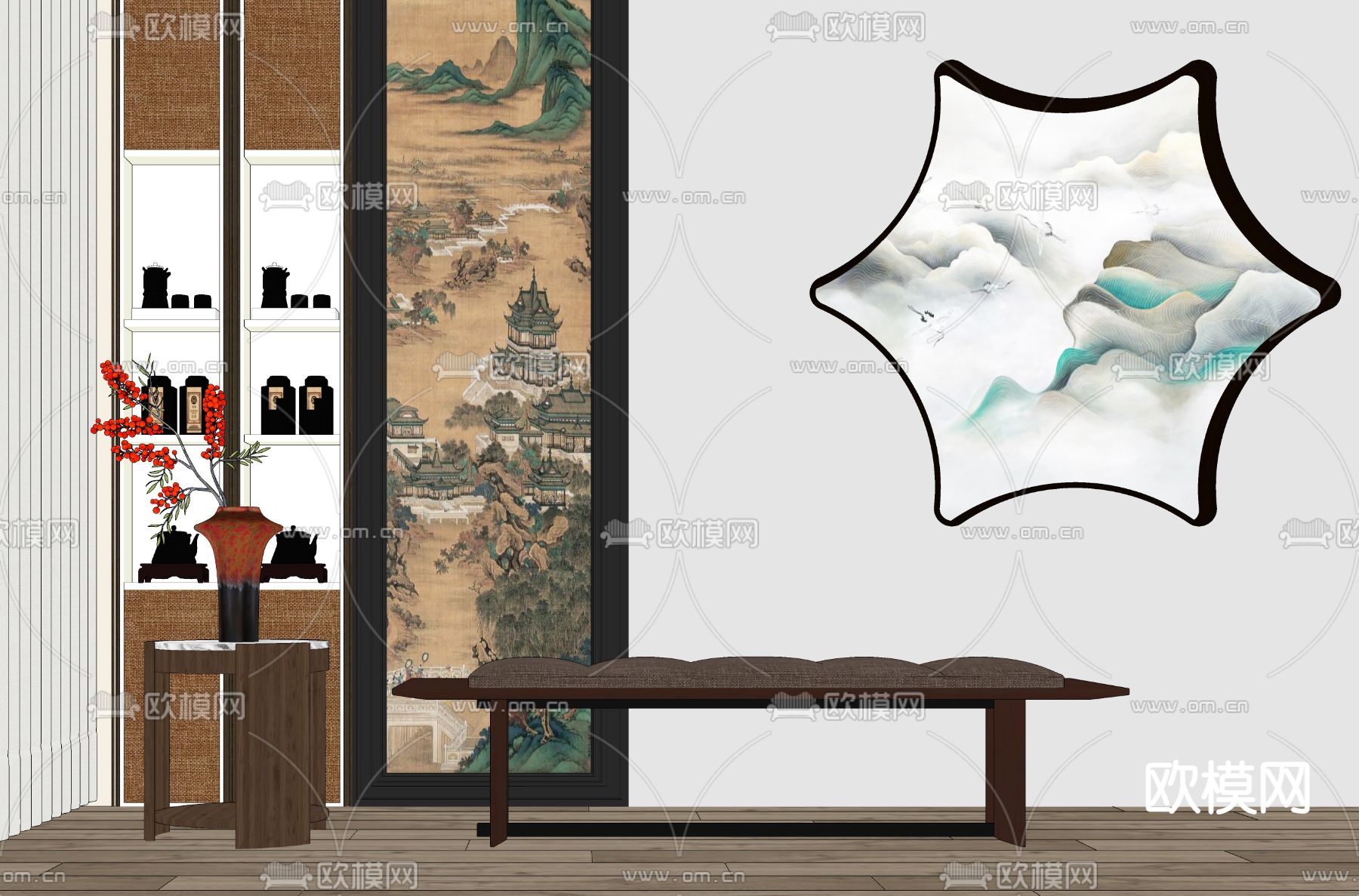 新中式长凳 换鞋凳 角几su模型下载（渲染图2）