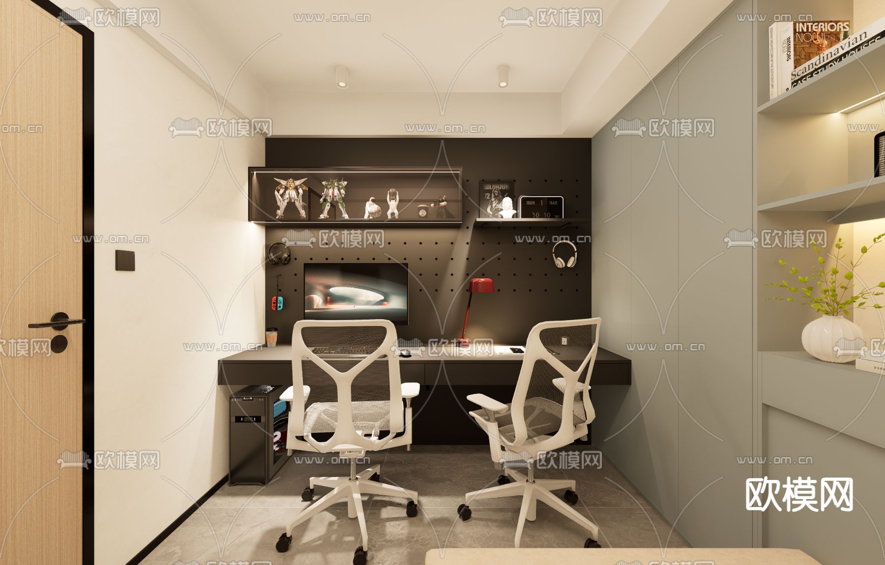 双人书房 电竞房su模型下载（渲染图1）