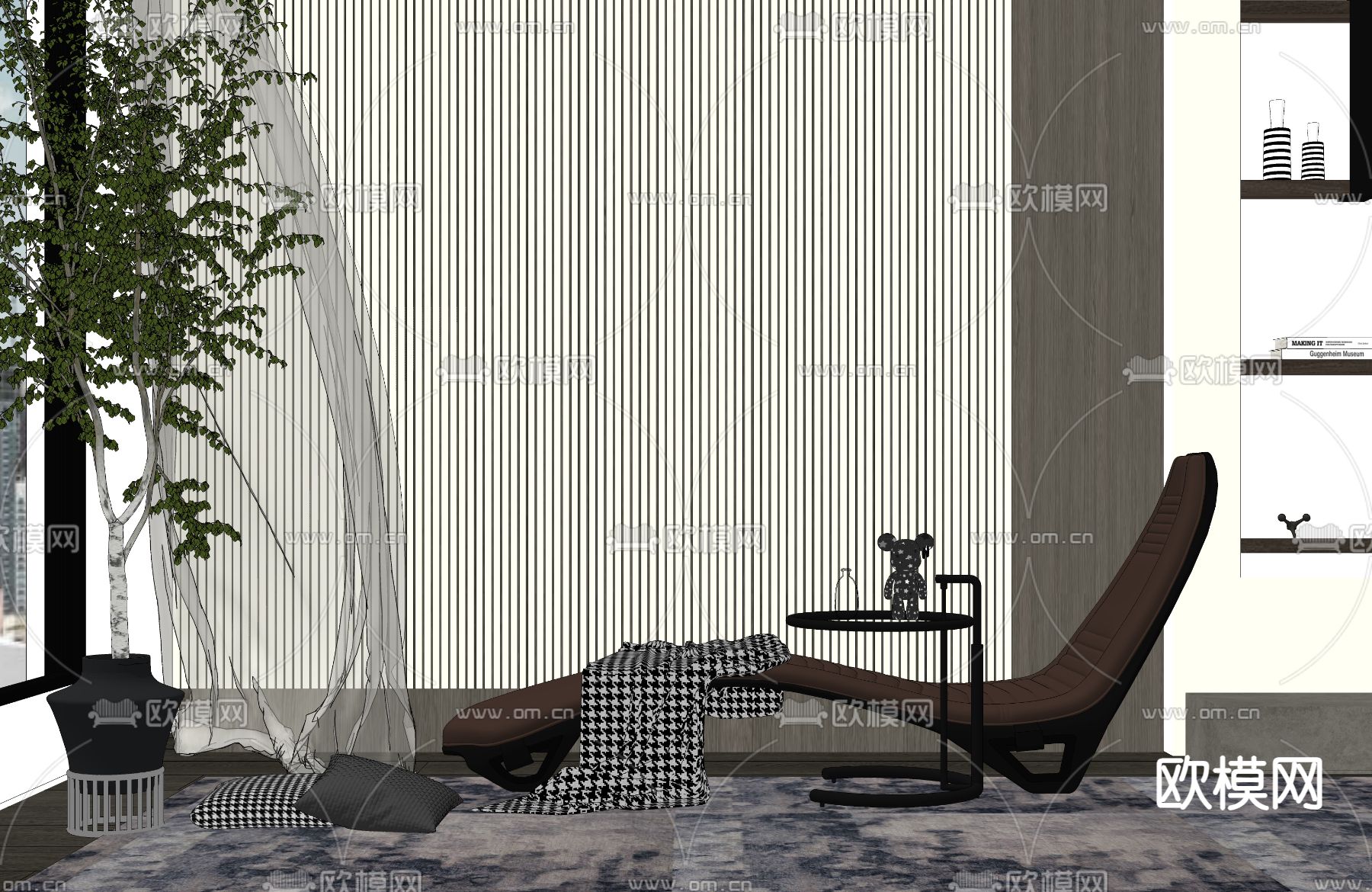 现代椅子 躺椅su模型下载（渲染图2）