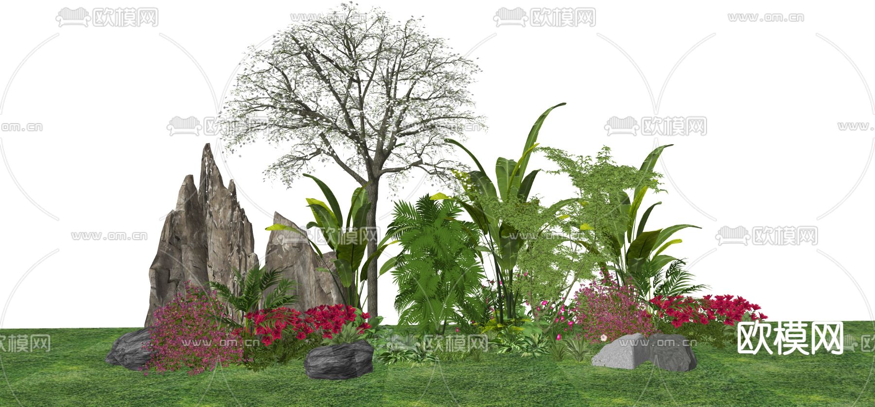 假山景观树 乔木灌木 绿篱草丛 灌木丛su模型