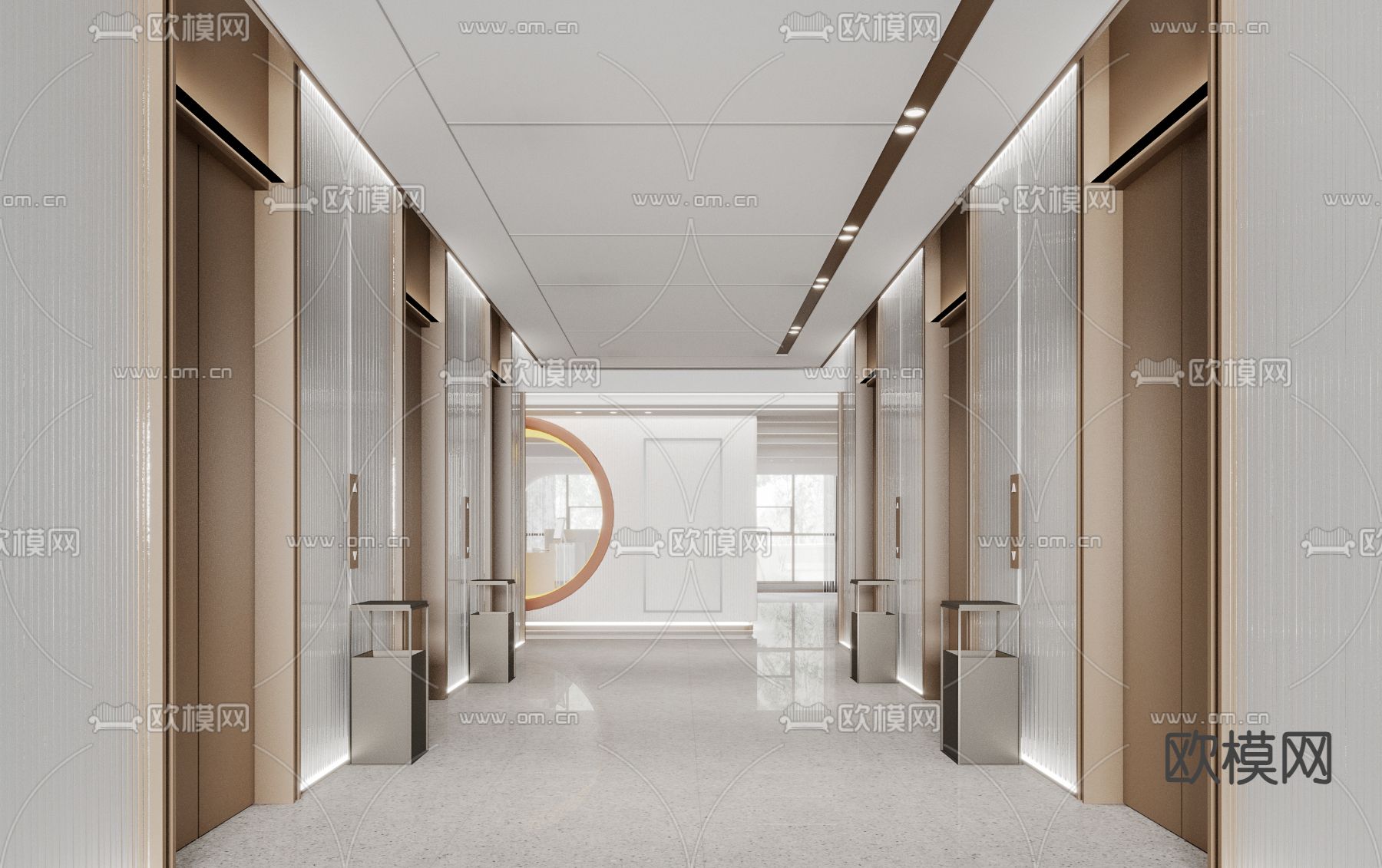 现代办公电梯厅su模型下载（渲染图2）
