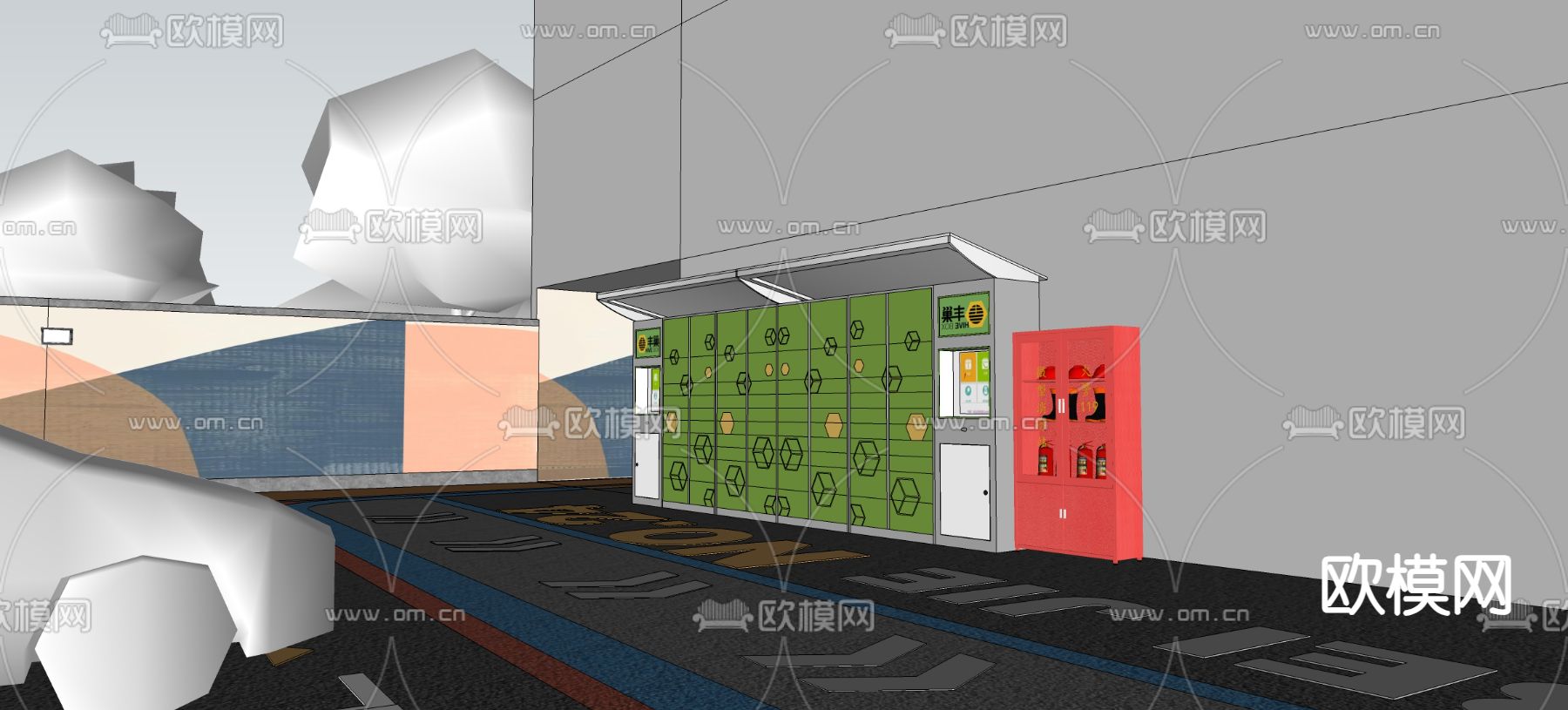 现代快递柜 文件柜su模型下载（渲染图2）