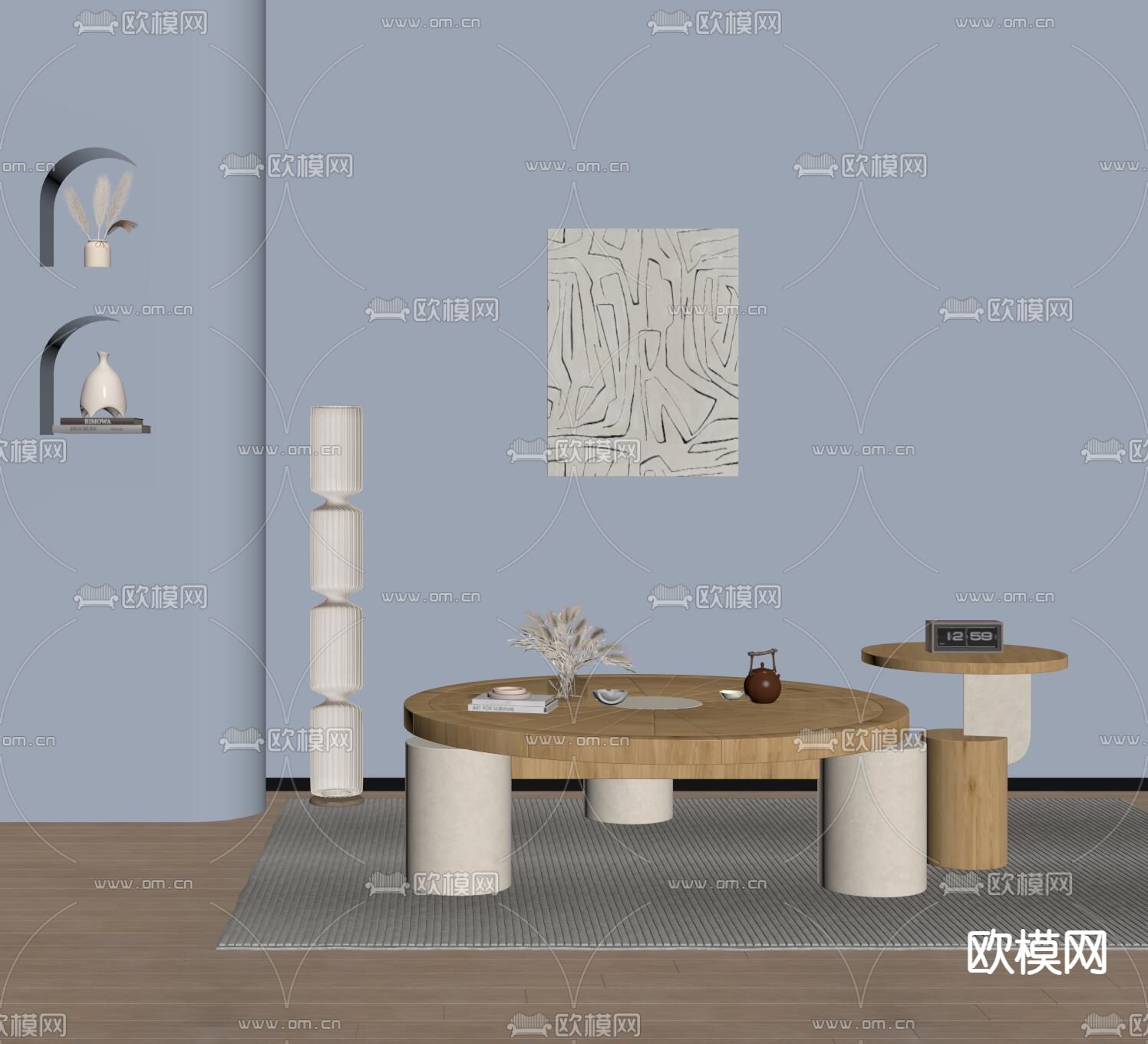 侘寂子母茶几su模型下载（渲染图2）