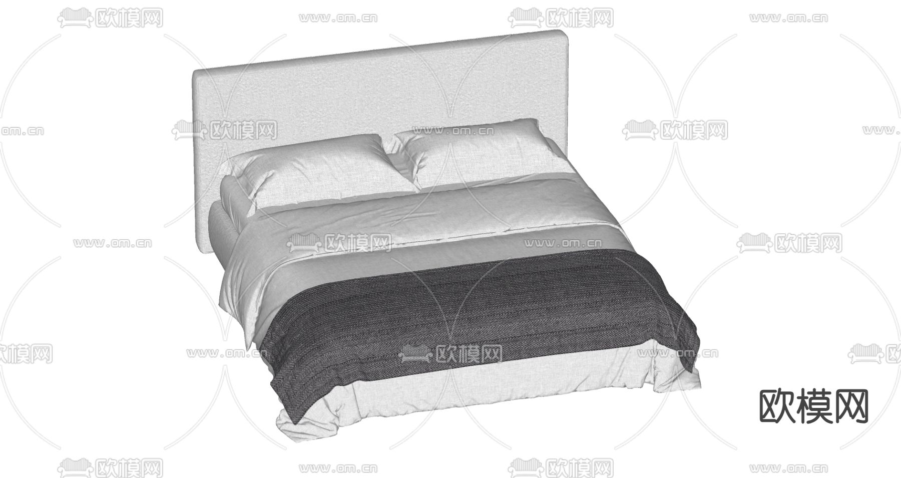 侘寂双人床su模型下载（渲染图1）