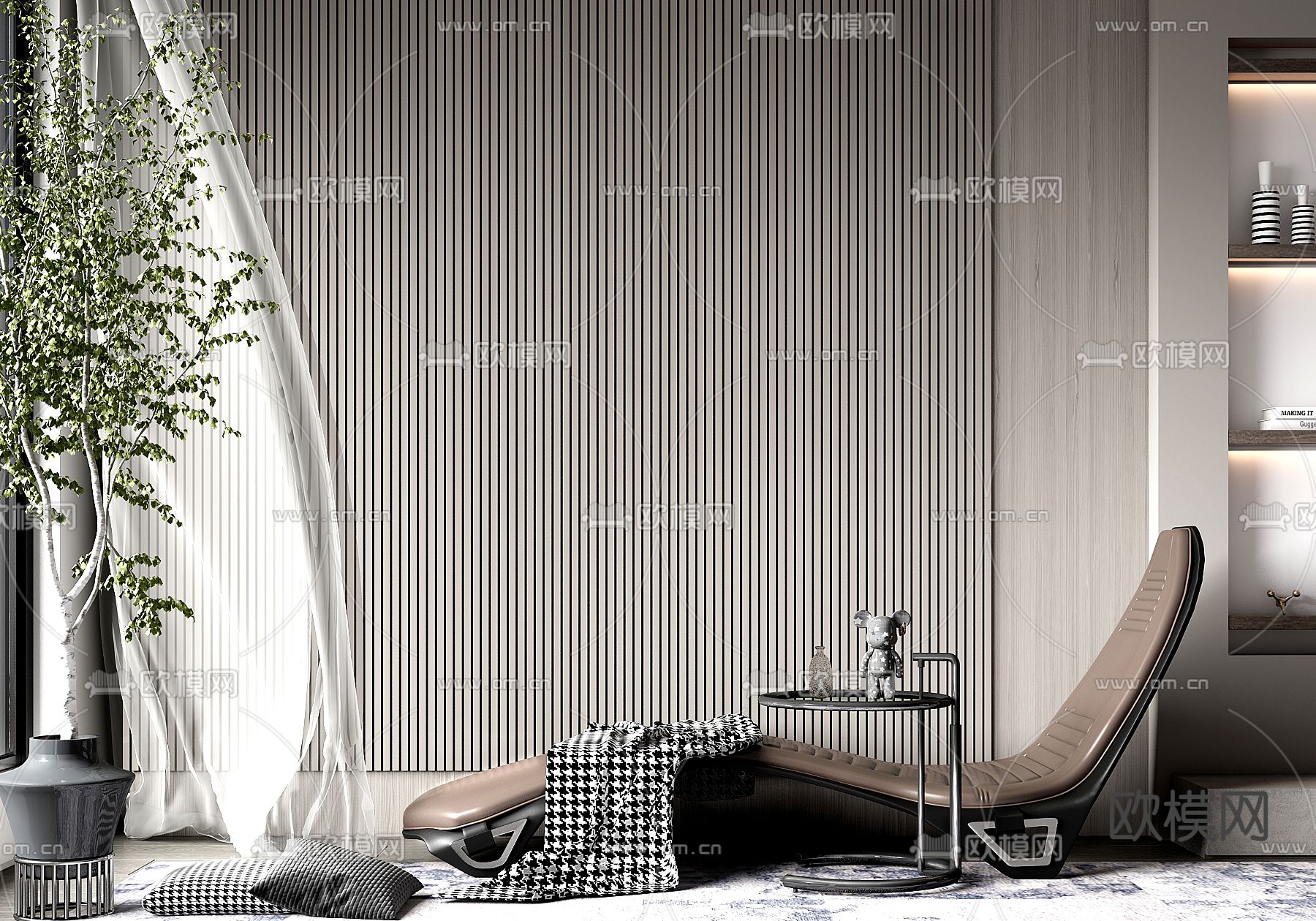 现代椅子 躺椅su模型下载（渲染图1）