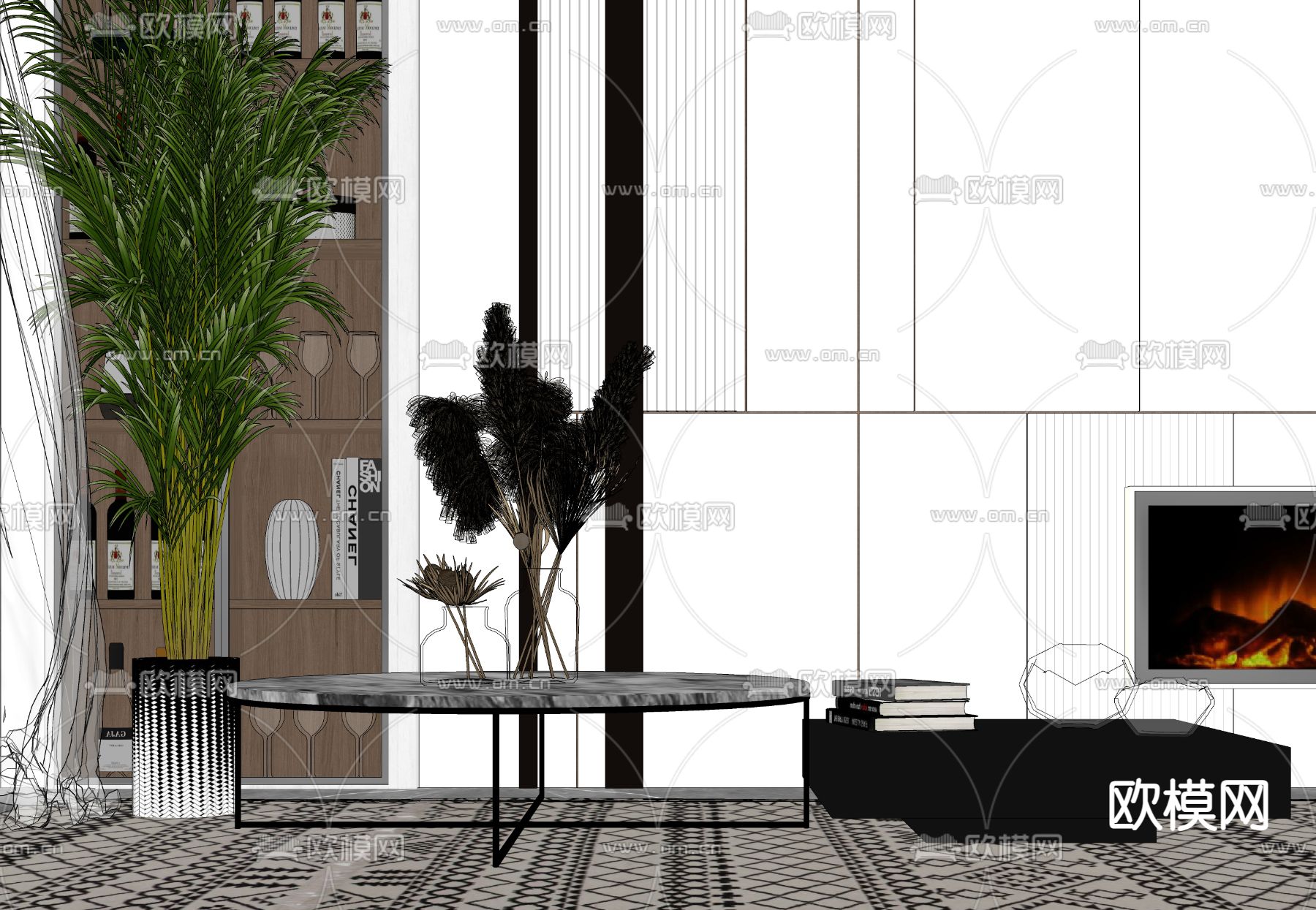 现代茶几su模型下载（渲染图2）