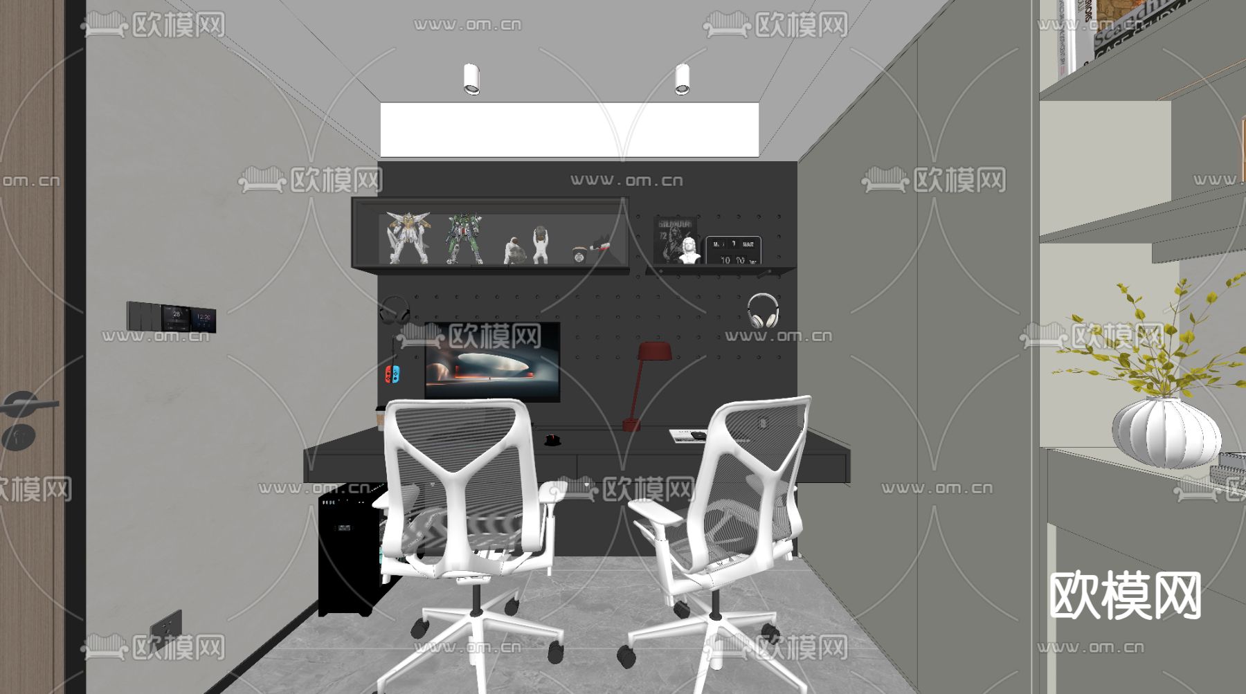 双人书房 电竞房su模型下载（渲染图2）