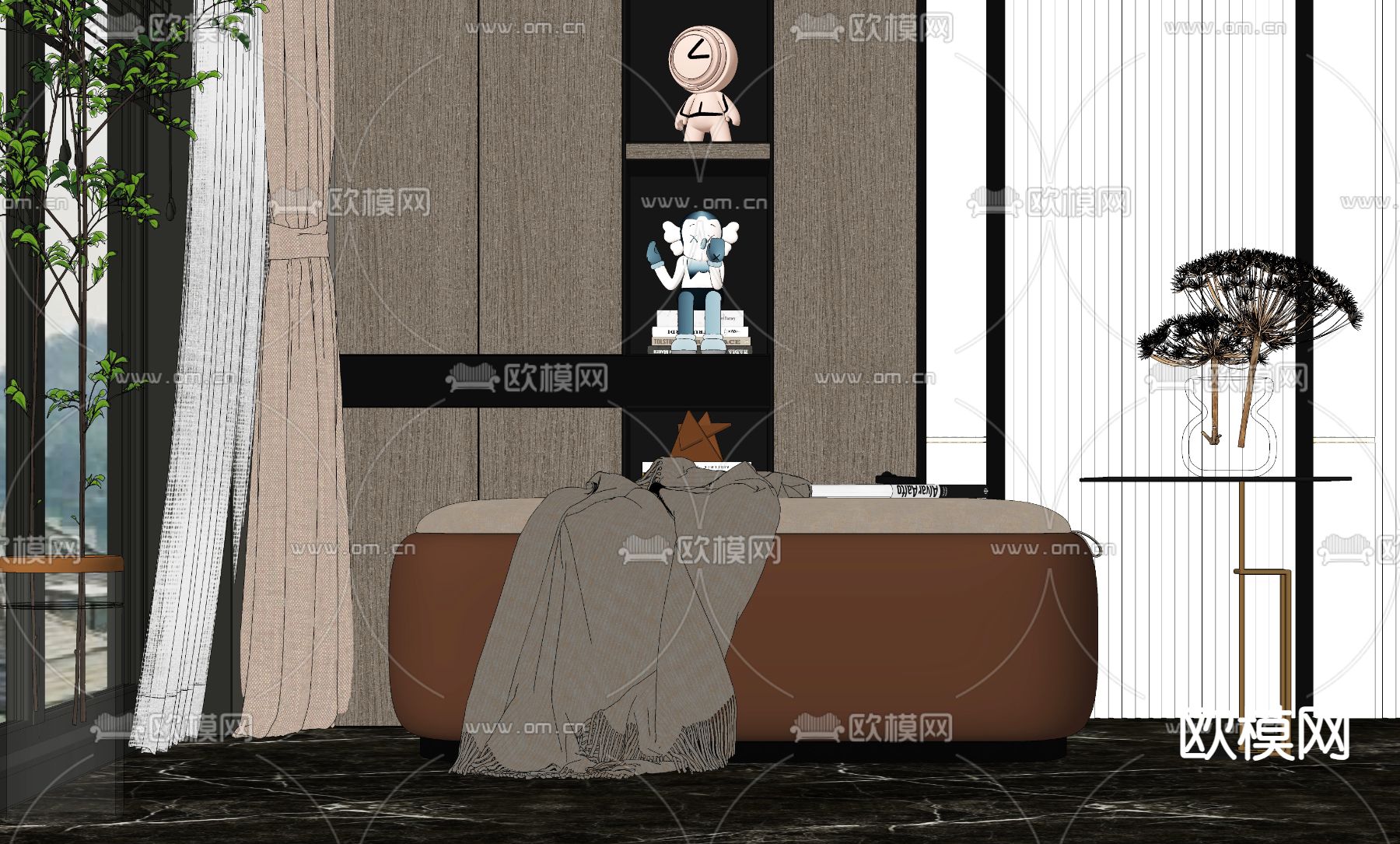 轻奢沙发凳 床尾凳 凳子su模型下载（渲染图2）