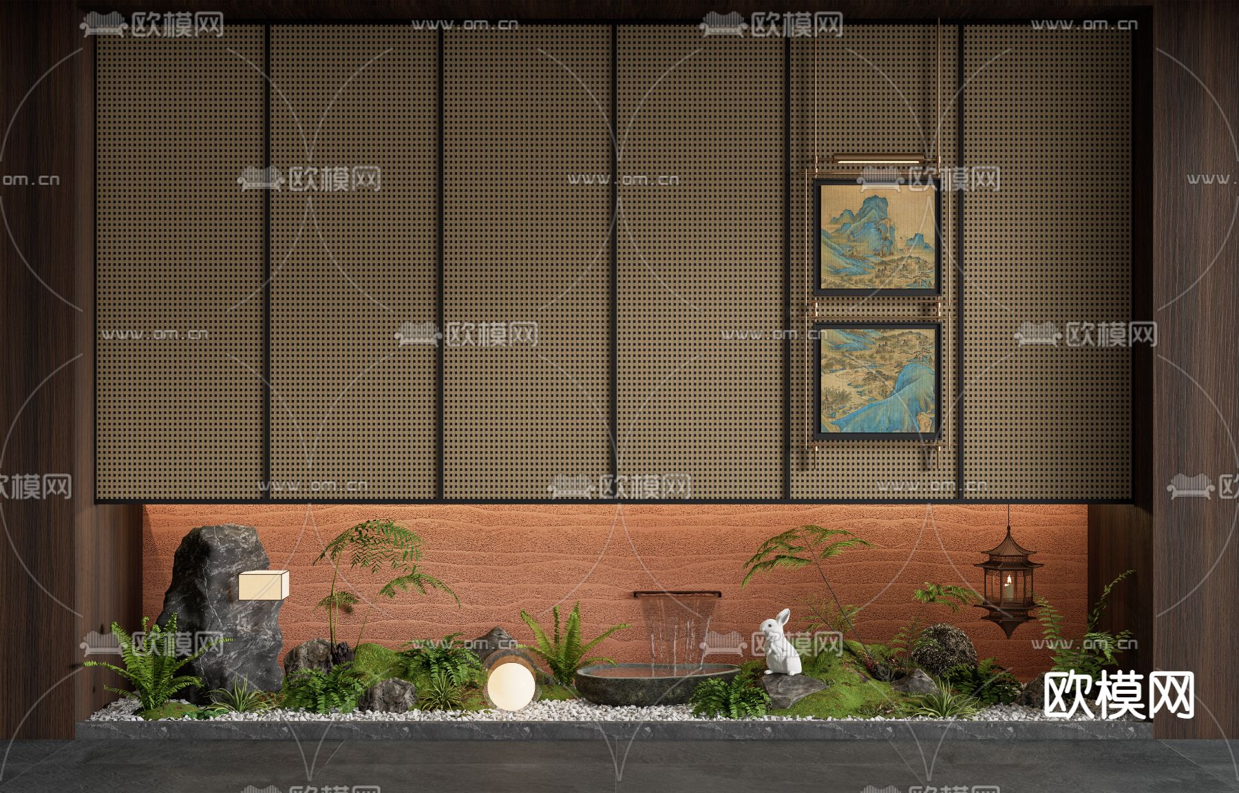 新中式庭院小品 植物堆 微地形su模型下载（渲染图1）