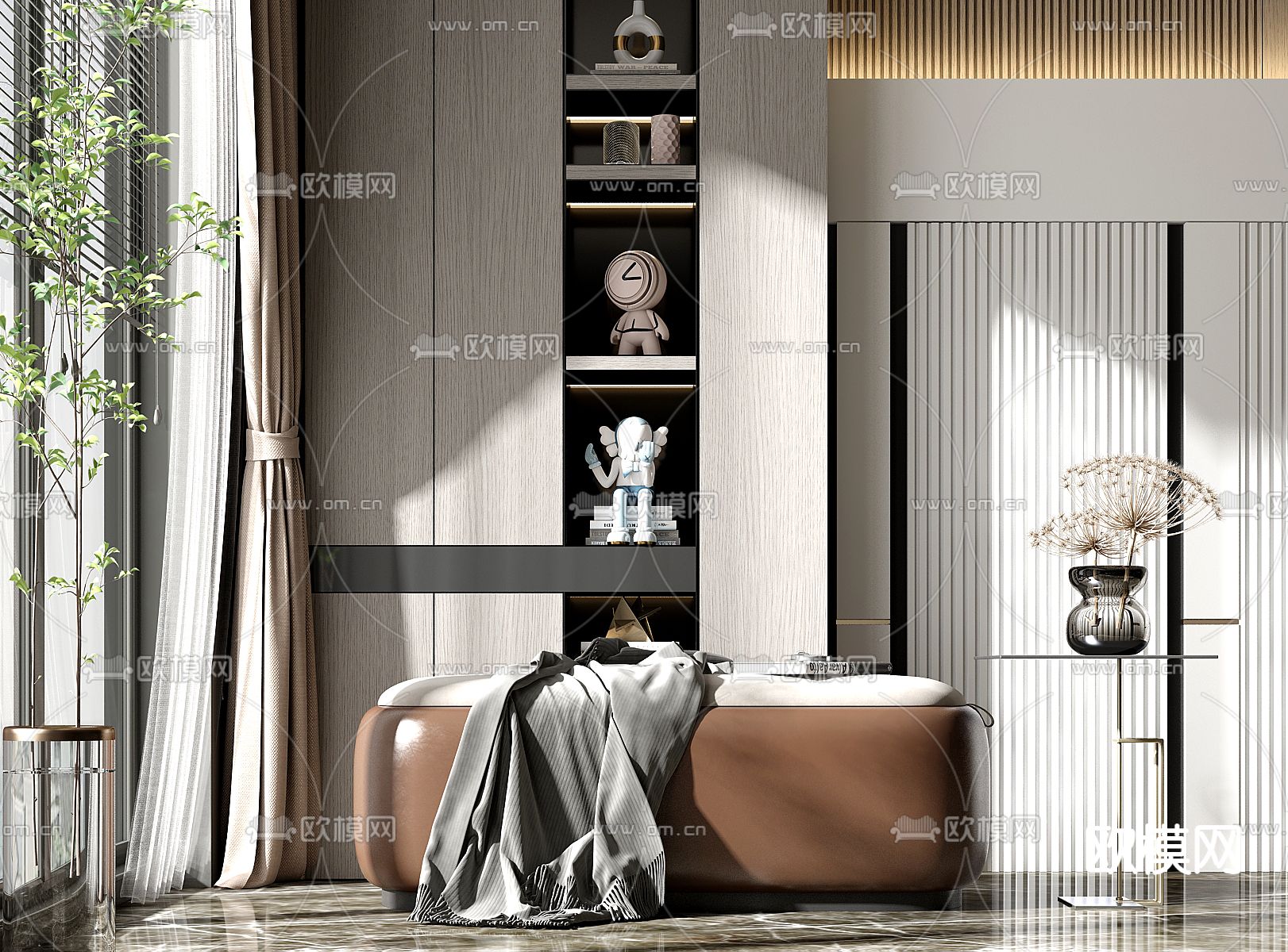 轻奢沙发凳 床尾凳 凳子su模型下载（渲染图1）