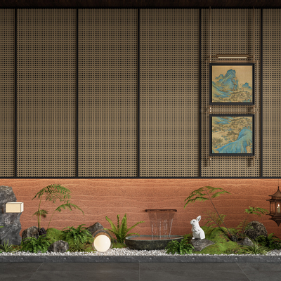  新中式庭院小品 植物堆 微地形su模型 