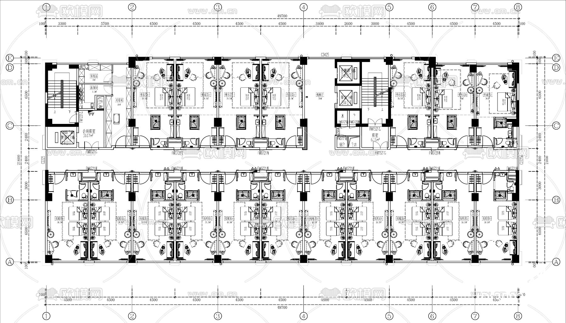 宾馆双人套房cad平面图下载