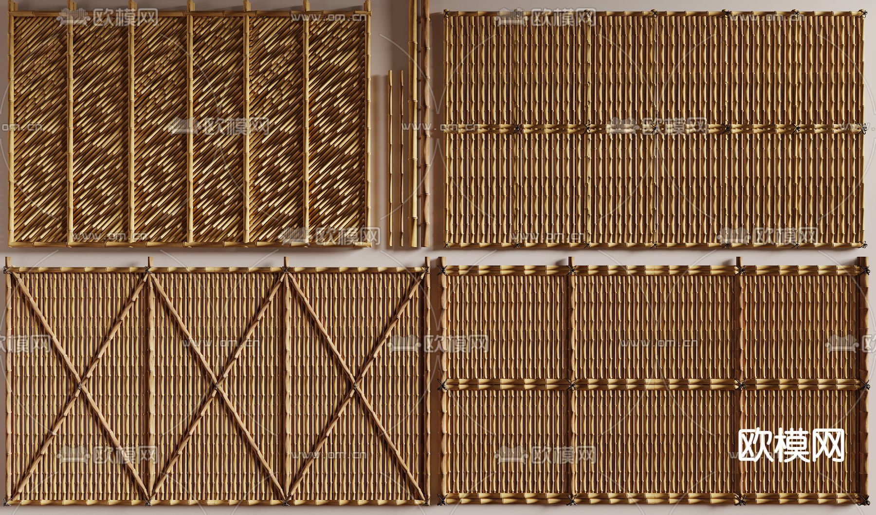 中式竹篱笆 竹子围墙 隔断su模型下载（渲染图1）