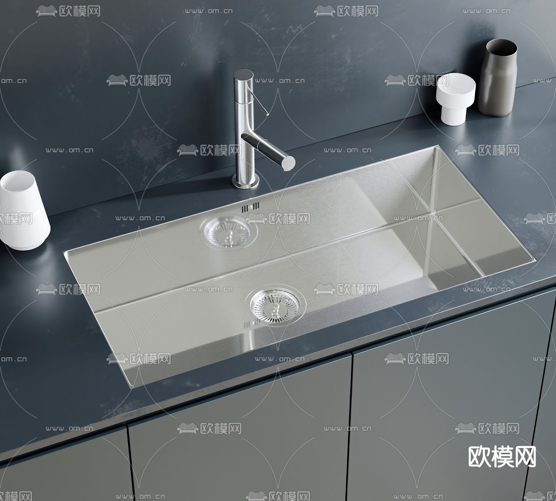 Kohler 不锈钢水槽 洗菜盆su模型下载（渲染图2）