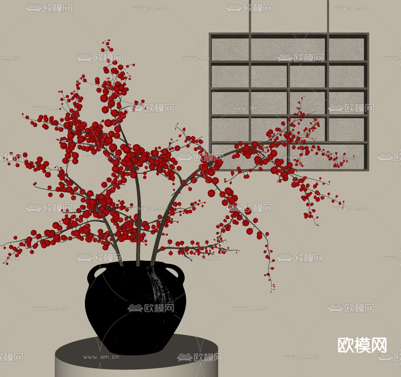 侘寂风花瓶 花艺 干枝su模型