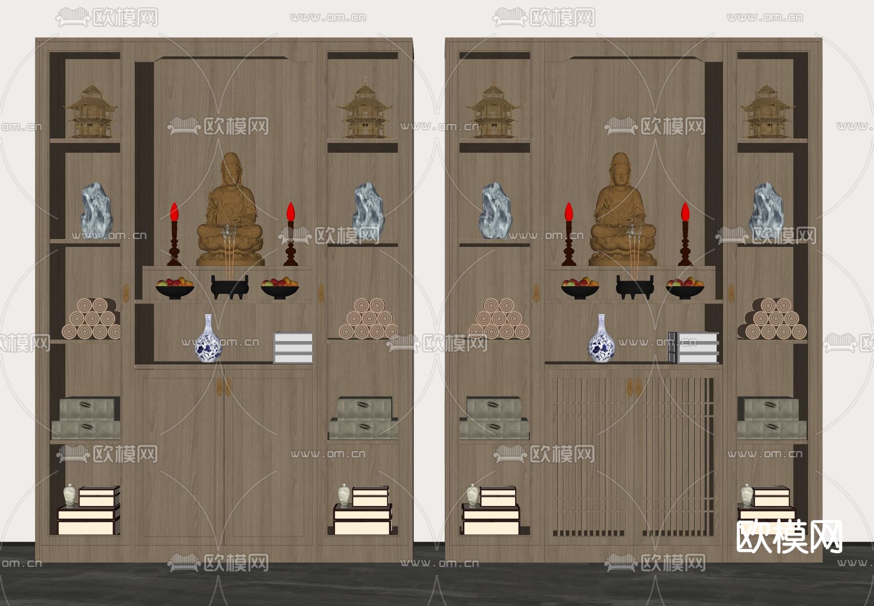 新中式佛龛 神台柜su模型下载（渲染图2）