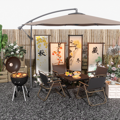  露营美陈 网红打卡点 户外桌椅su模型 